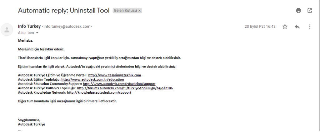 Autodesk “Uninstall Tool” (Kaldırma Aracı) ile veda etti e-mail
