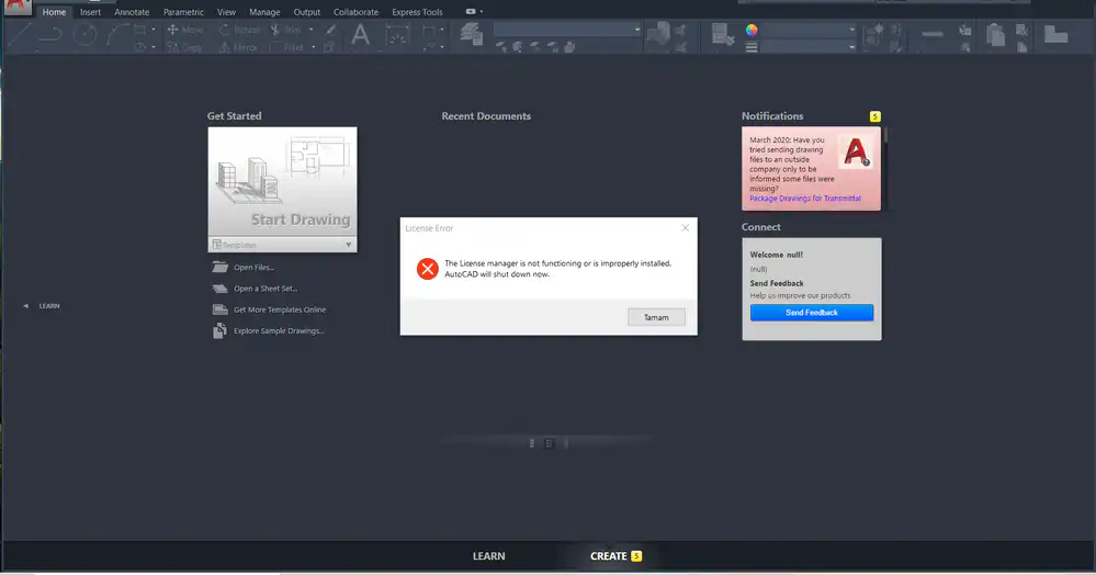 The license manager is not functioning or is improperly installed. AutoCAD will shut down now.