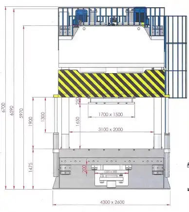 SATILIK 1600 tonluk hidrolik pres makinesi teknik ölçüleri